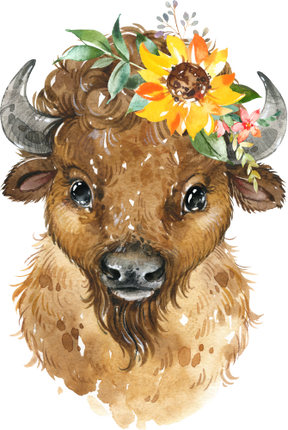 (s313-1-3S-37) Baby Buffalo Bison  Flowers