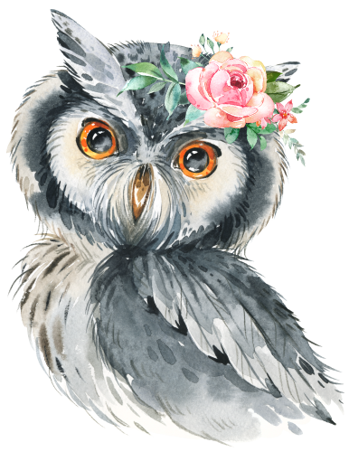 (s313-1-3V-45) Baby Gray Owl Flowers