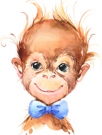 (s313-1-1W-12) Baby Orangutan Blue Bowtie