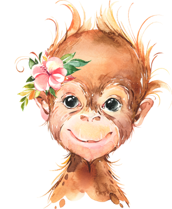 (s313-1-1W-41) Baby Orangutan Flowers