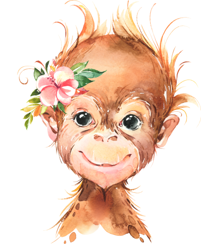 (s313-1-1W-41) Baby Orangutan Flowers