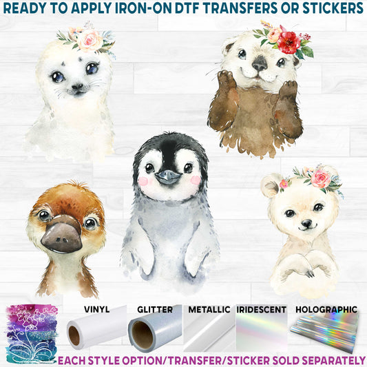 (s313-1) Watercolor Baby Water/Ocean/Arctic Animal Collection 58 Mix-n-Match Accessories Flowers
