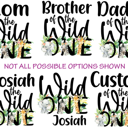 (s313-3A) Wild One Baby Jungle Animals Family Custom Text