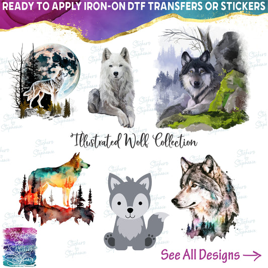 (s315-8) Watercolor Illustrated Cartoon Wolf Collection
