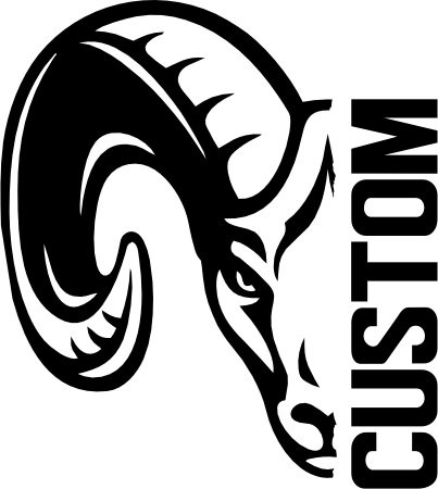 (s317-42-A) Ram Split Mascot Team Name Custom Text