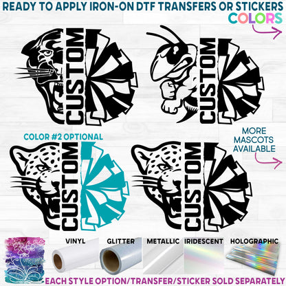 (s317-A) Split Cheer Pom Pom Mascot Team Printed Heat Transfer or Sticker