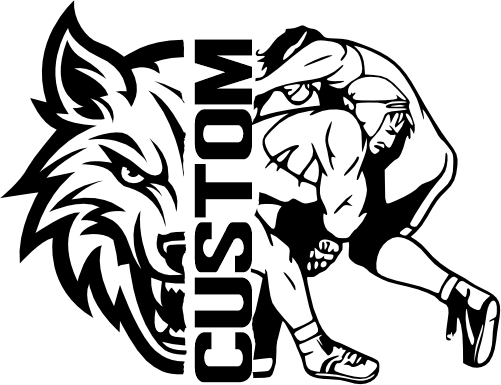 (317-08-C) Wolf Split Mascot Wrestling Team Custom Iron-On Transfer