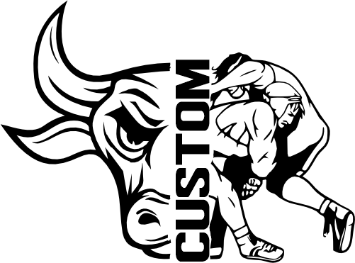 (317-14-C) Bull Split Mascot Wrestling Team Custom Iron-On Transfer