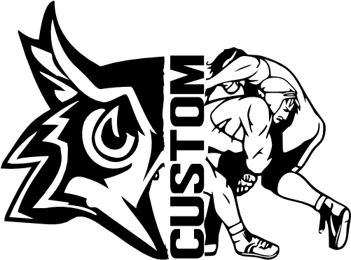 (317-20-C) Owl Split Mascot Wrestling Team Custom Iron-On Transfer