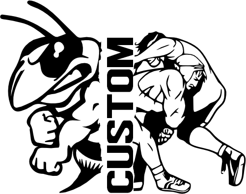 (317-25-C) Yellow Jacket Hornet Split Mascot Wrestling Team Custom Iron-On Transfer