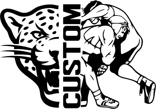 (317-43-C) Leopard Jaguar Split Mascot Wrestling Team Custom Iron-On Transfer