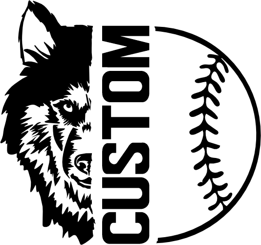 (317-09-E) Wolf Husky Split Mascot Baseball Softball Team Custom Iron-On Transfer