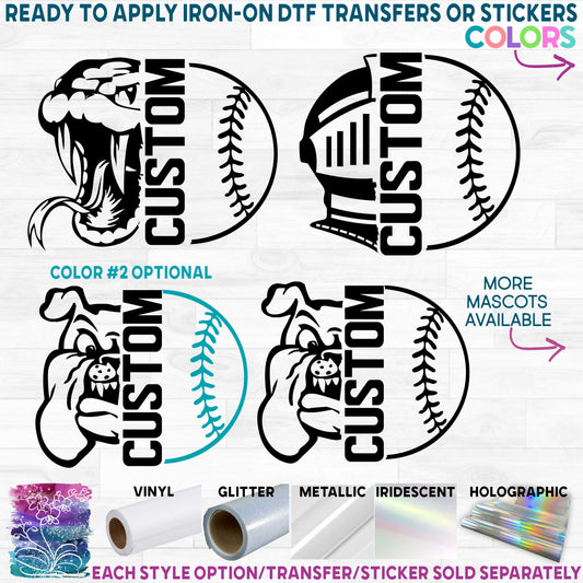 (s317-E) Split Baseball Softball Mascot Team Printed Heat Transfer or Sticker