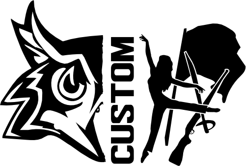 (317-20-I) Owl Split Mascot Color Guard Team Custom Iron-On Transfer