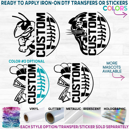 (s317-J) Split Football Mascot Team Printed Heat Transfer or Sticker