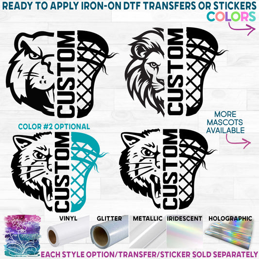 (s317-K) Split Lacrosse Mascot Team Name Printed Heat Transfer or Sticker