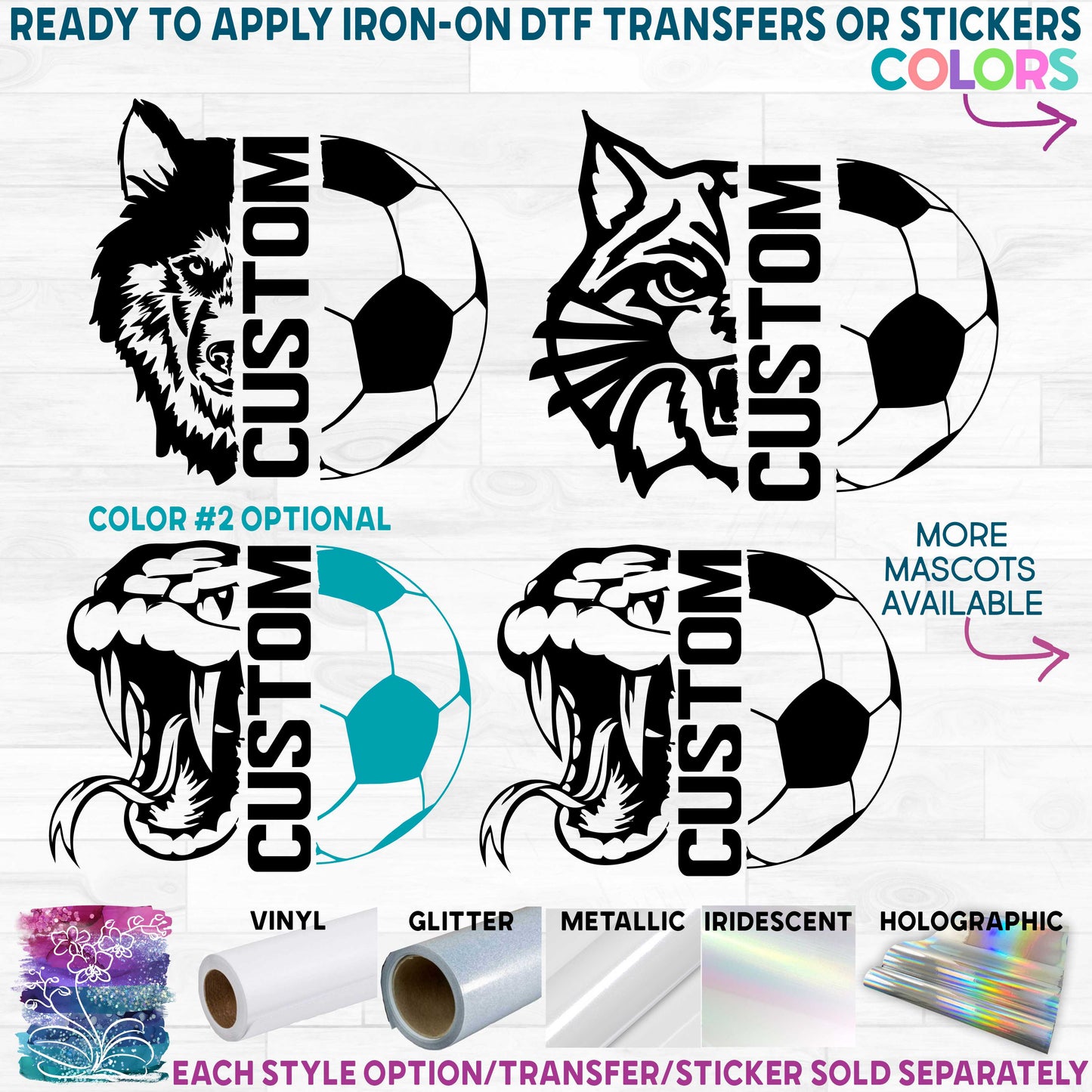 (s317-L) Split Soccer Mascot Team Name Printed Heat Transfer or Sticker