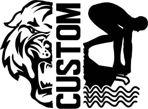 (317-04-M) Tiger Split Mascot Swim Team Custom Iron-On Transfer