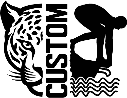 (317-05-M) Leopard Jaguar Split Mascot Swim Team Custom Iron-On Transfer