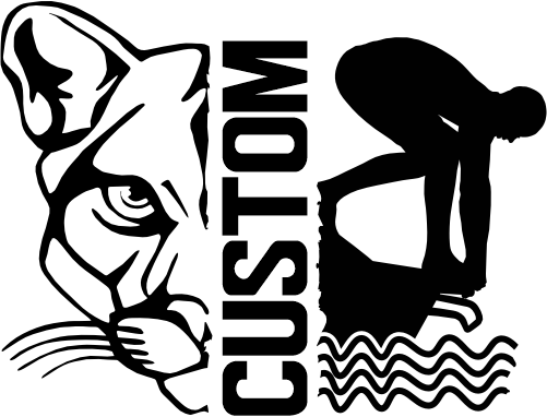 (317-06-M) Cougar Split Mascot Swim Team Custom Iron-On Transfer