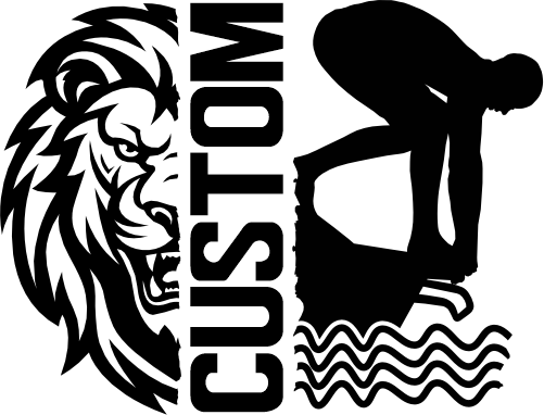 (317-07-M) Lion Split Mascot Swim Team Custom Iron-On Transfer