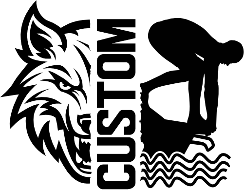 (317-08-M) Wolf Split Mascot Swim Team Custom Iron-On Transfer