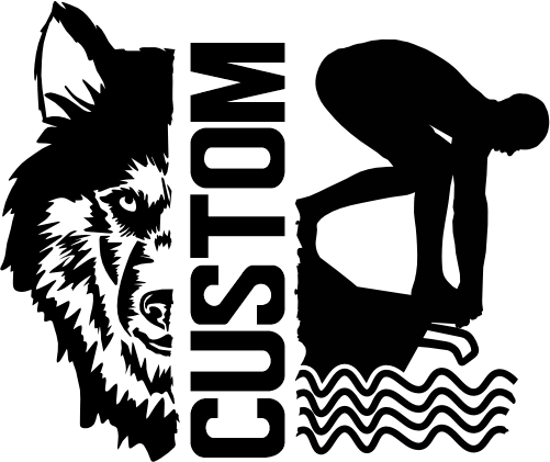 (317-09-M) Wolf Husky Split Mascot Swim Team Custom Iron-On Transfer