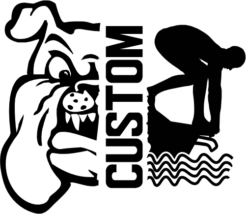 (317-13-M) Bulldog Split Mascot Swim Team Custom Iron-On Transfer