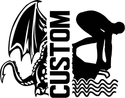 (317-24-M) Dragon Split Mascot Swim Team Custom Iron-On Transfer