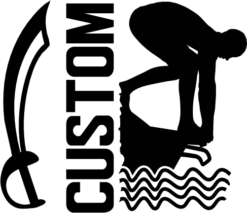 (317-28-M) Pirate Sabre Split Mascot Swim Team Custom Iron-On Transfer