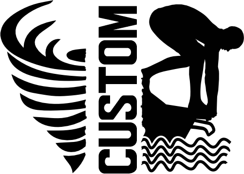 (317-29-M) Hurricane Cyclone Tornado Split Mascot Swim Team Custom Iron-On Transfer