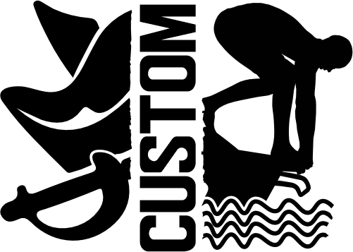 (317-30-M) Pirate Hat Sword Split Mascot Swim Team Custom Iron-On Transfer