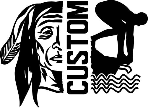 (317-32-M) Native American Split Mascot Swim Team Custom Iron-On Transfer