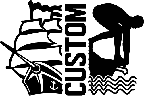 (317-39-M) Clipper Pirate Ship Split Mascot Swim Team Custom Iron-On Transfer