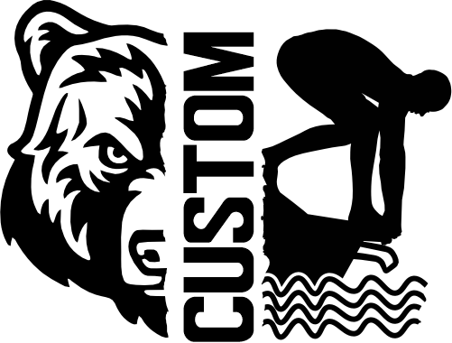 (317-41-M) Bear Split Mascot Swim Team Custom Iron-On Transfer