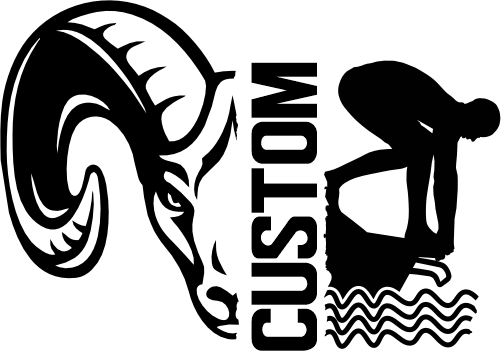 (317-42-M) Ram Split Mascot Swim Team Custom Iron-On Transfer