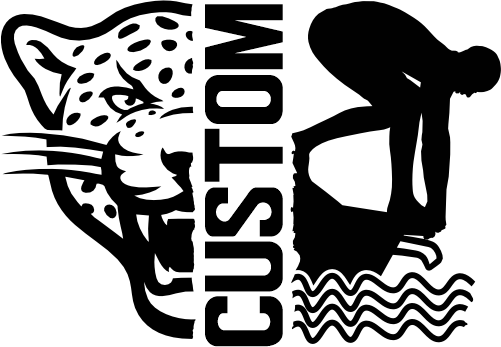 (317-43-M) Leopard Jaguar Split Mascot Swim Team Custom Iron-On Transfer