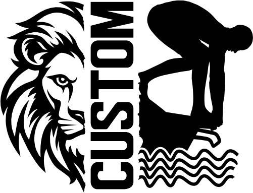 (317-44-M) Lion Split Mascot Swim Team Custom Iron-On Transfer