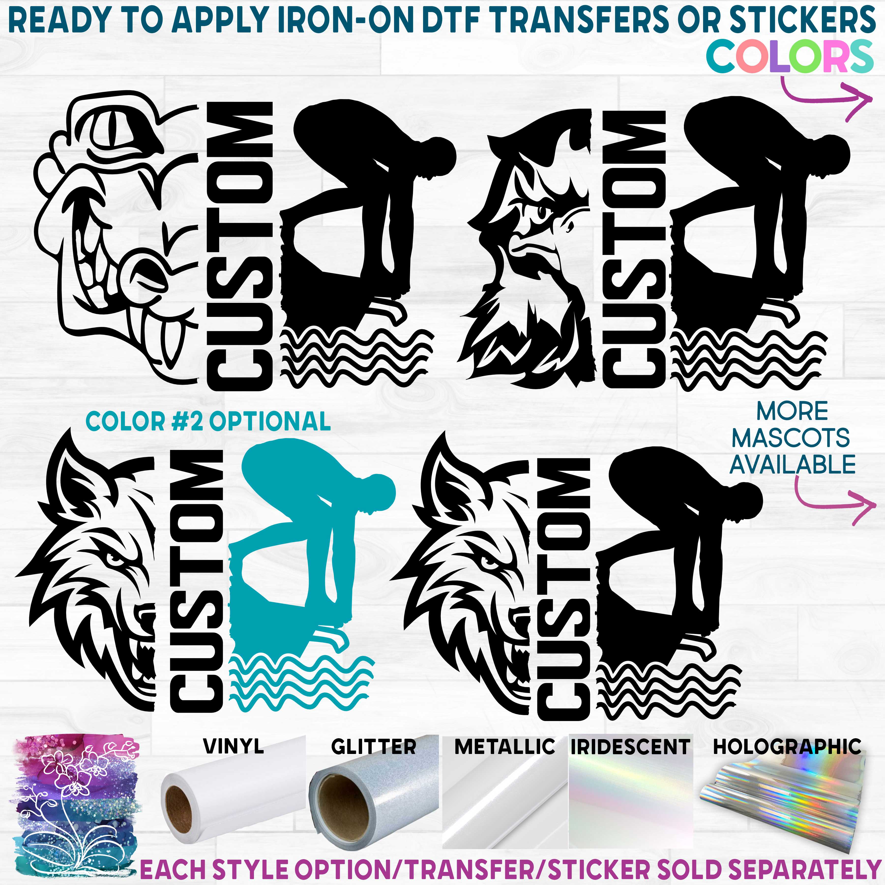 (s317-M) Split Swim Swimming Swimmer Team Name Custom Text 44 Mascot Styles