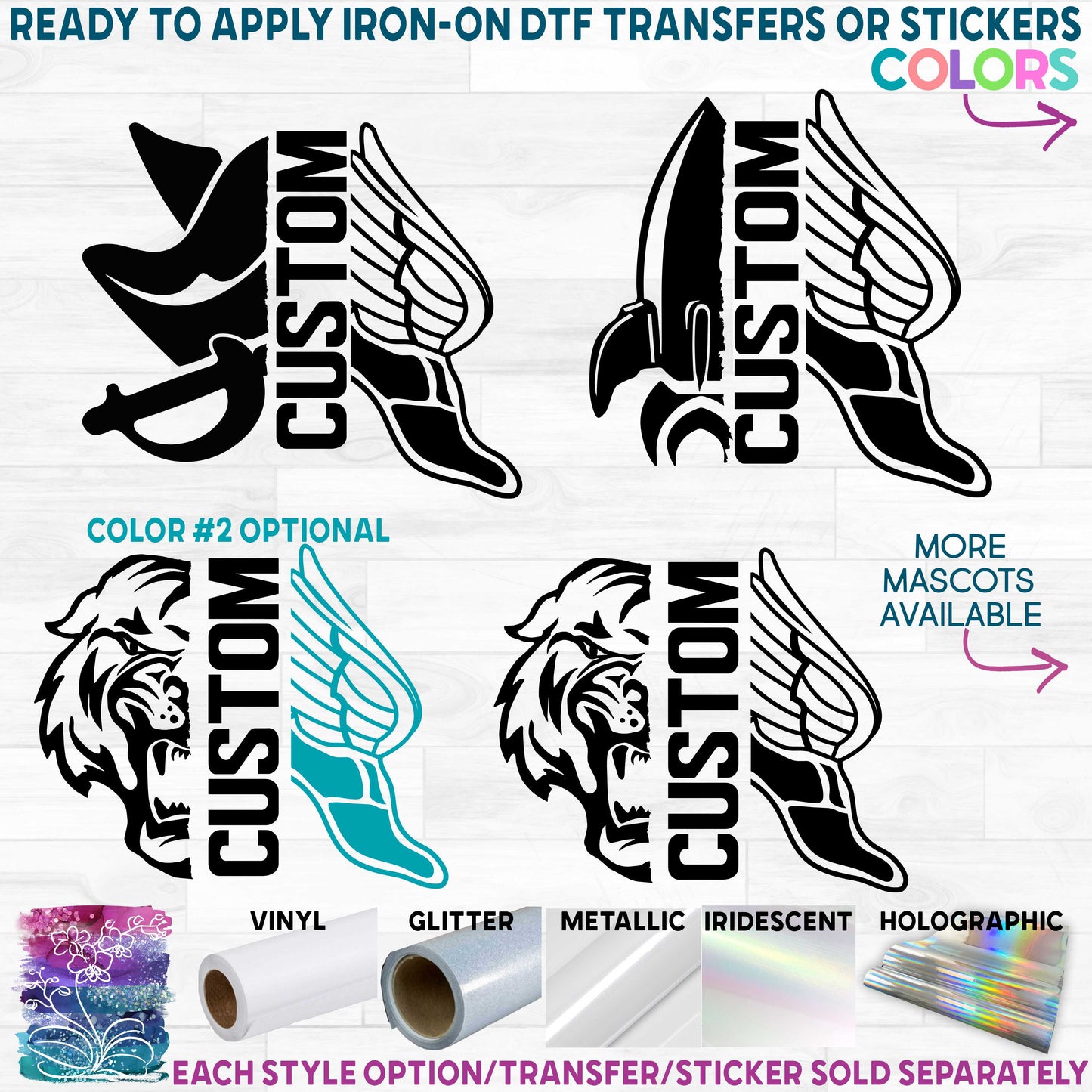 (s317-N) Split Track & Field Mascot Team Name Printed Heat Transfer or Sticker