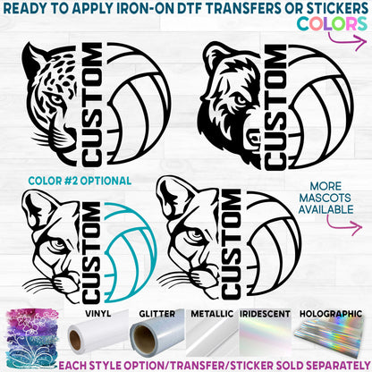 (s317-O) Split Volleyball Water Polo Mascot Team Name Printed Heat Transfer or Sticker