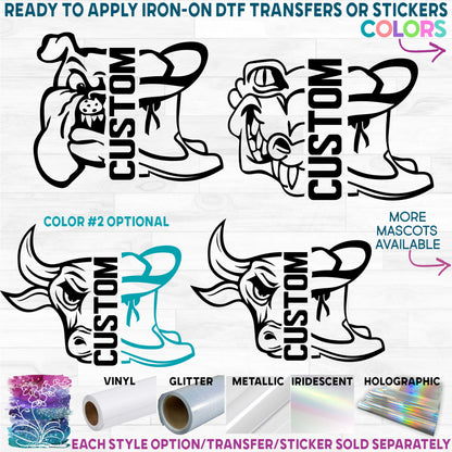 (s317-T) Split Drill Team Mascot Team Name Printed Heat Transfer or Sticker