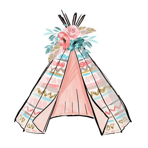 (s319-I) Boho Teepee Flowers