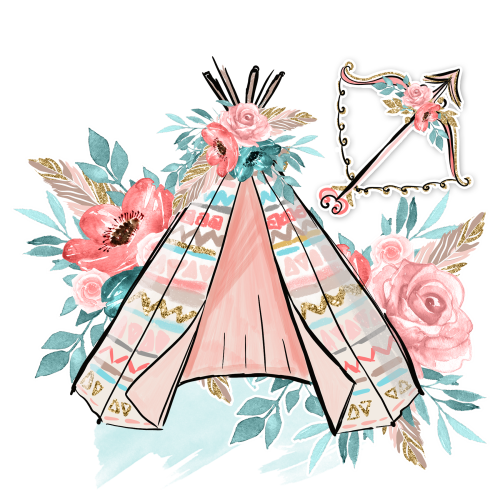 (s319-J) Boho Teepee Flowers Arrow
