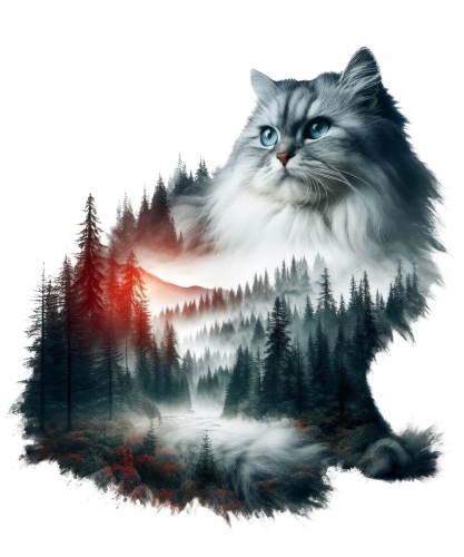 (s324-2-W) Double Exposure Cat