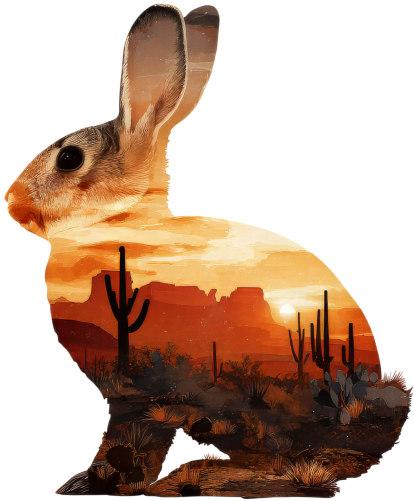 (324-03-1F) Double Exposure Desert Rabbit Iron-On Transfer