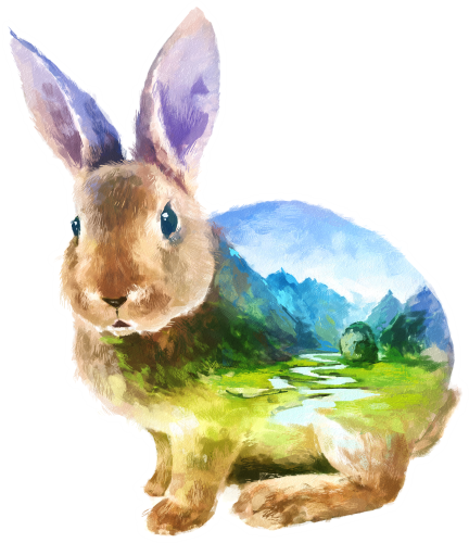 (s324-1-B) Bunny Rabbit Double Exposure