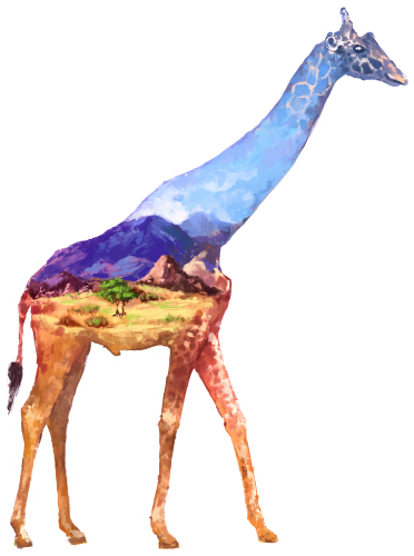 (s324-1-C) Giraffe Double Exposure