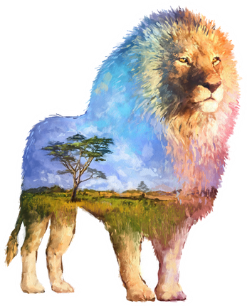 (s324-1-D) Lion Double Exposure
