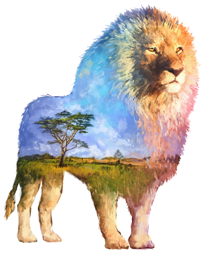 (s324-1-D) Lion Double Exposure